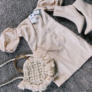 ASOS Ivory Denim Bubble Sleeve Dress